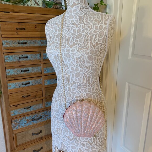 Glam Clam / Sparkle Seashell Crossbody Handbag/ Mermaid Purse /Pink- NWT - Picture 3 of 11